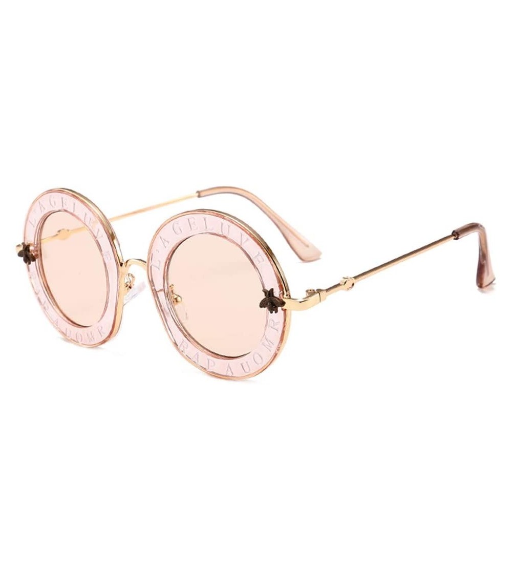 Goggle Little Bees English Letter Women Sunglasses Designer Retro Round Sun Glasses Female UV400 Ladies Eyewear - C018XZSTSOI...