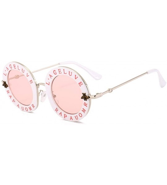 Goggle Little Bees English Letter Women Sunglasses Designer Retro Round Sun Glasses Female UV400 Ladies Eyewear - C018XZSTSOI...