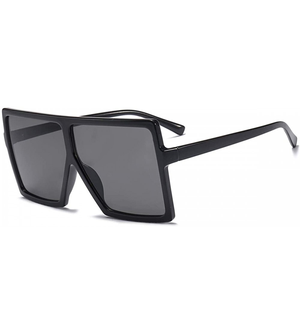 Square Square Oversized Sunglasses for Women Men Fashion Big Black 70s Sunglasses Shades - B-black - C11944Q8D4H $19.79
