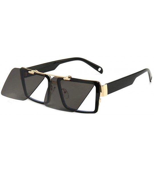 Square Blocking Eyeglasses Double Sunglasses Eyewear - Black - CU18XOTNQ8T $27.67