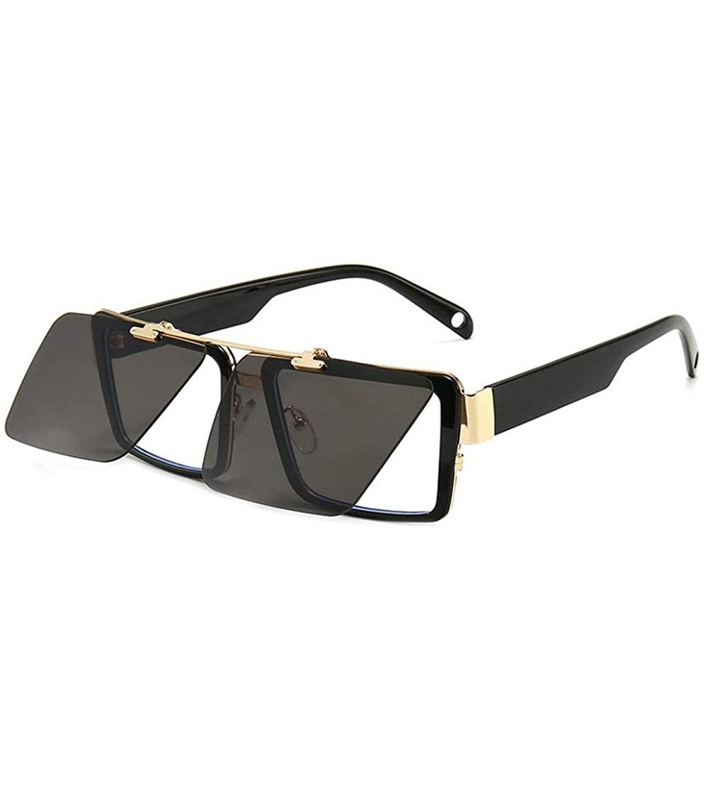 Square Blocking Eyeglasses Double Sunglasses Eyewear - Black - CU18XOTNQ8T $27.67