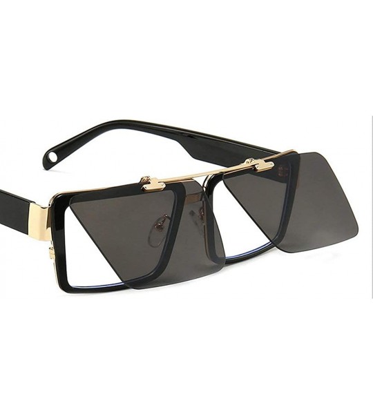 Square Blocking Eyeglasses Double Sunglasses Eyewear - Black - CU18XOTNQ8T $27.67