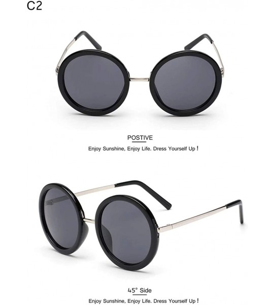 Round Vintage Round Sunglasses for Women UV Protection Circle Frame Sun Glasses - C2 Bright Black Frame Silver Leg - CI18I0NI...