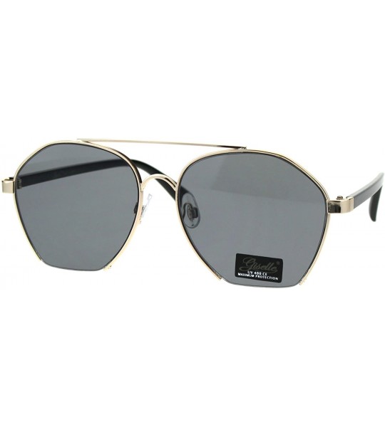 Rectangular Womens Crop Bottom Metal Rim Boyfriend Style Pilots Sunglasses - Gold Black - CJ18EQ8Q09O $23.16