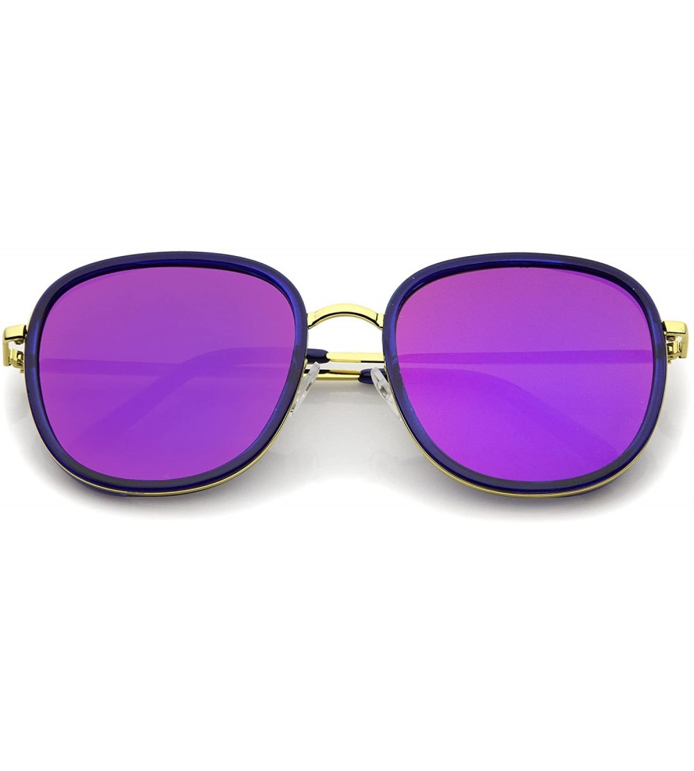 Square Modern Metal Temple Trim Colored Mirror Flat Lens Square Sunglasses 55mm - Blue-gold / Purple Mirror - CY12LZRTA8Z $18.96