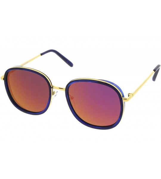 Square Modern Metal Temple Trim Colored Mirror Flat Lens Square Sunglasses 55mm - Blue-gold / Purple Mirror - CY12LZRTA8Z $18.96