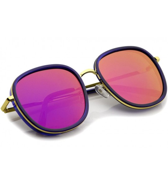 Square Modern Metal Temple Trim Colored Mirror Flat Lens Square Sunglasses 55mm - Blue-gold / Purple Mirror - CY12LZRTA8Z $18.96