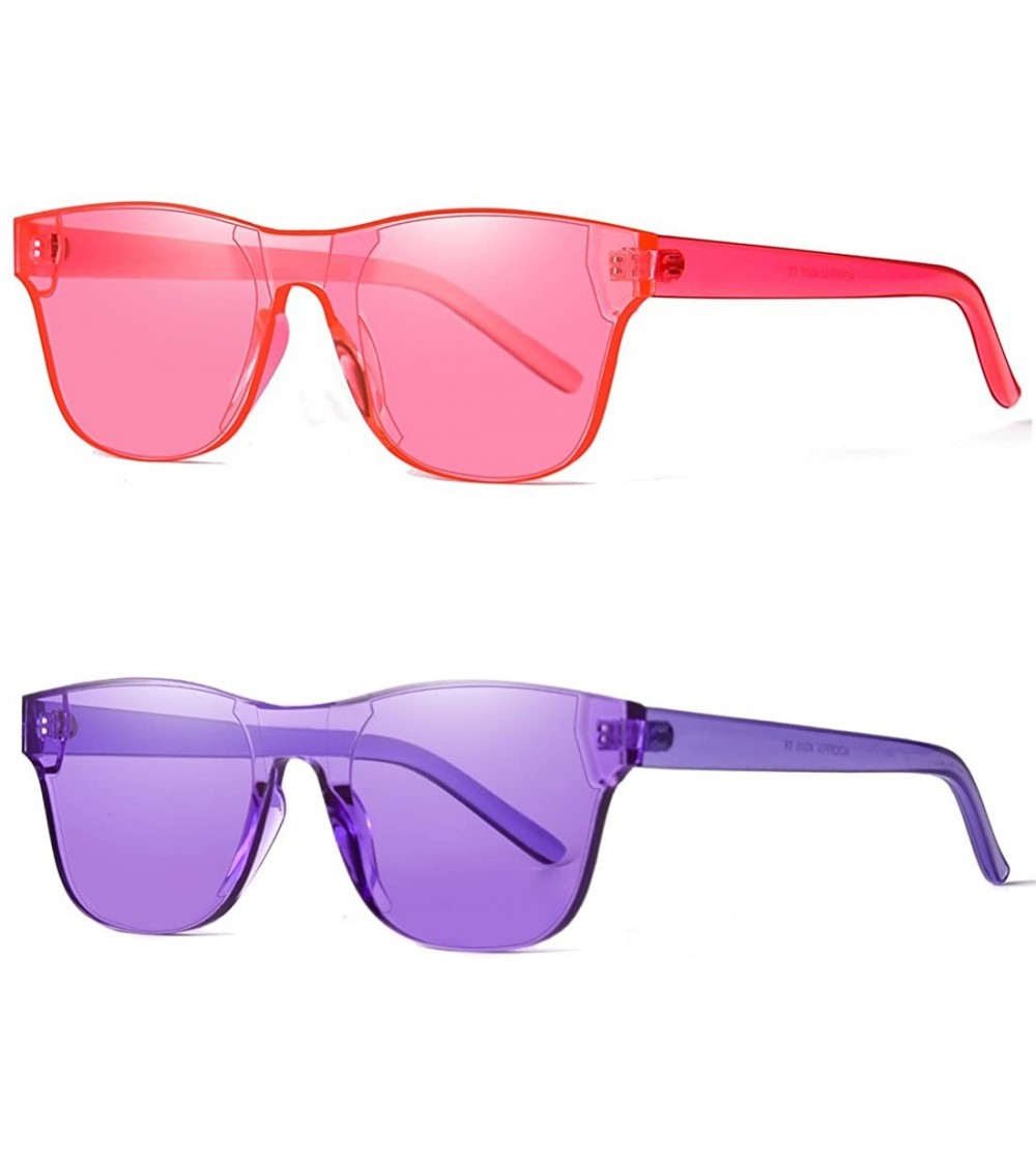 Rimless One Piece Rimless Tinted Sunglasses Transparent Candy Color Glasses - Pink+purple - CR18G2H7645 $23.91
