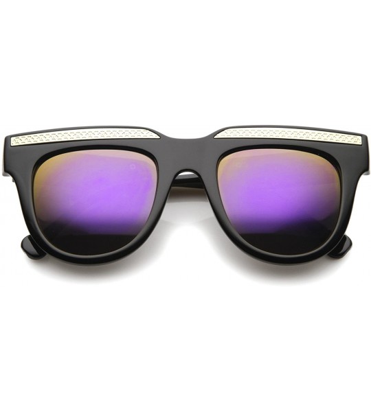 Square Retro Metal Accent Color Mirror Lens Horn Rimmed Oversize Sunglasses 50mm - Black-gold / Purple Orange Mirror - CG12IG...