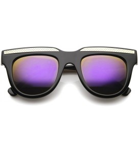 Square Retro Metal Accent Color Mirror Lens Horn Rimmed Oversize Sunglasses 50mm - Black-gold / Purple Orange Mirror - CG12IG...