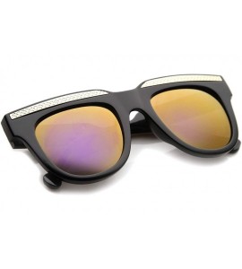 Square Retro Metal Accent Color Mirror Lens Horn Rimmed Oversize Sunglasses 50mm - Black-gold / Purple Orange Mirror - CG12IG...