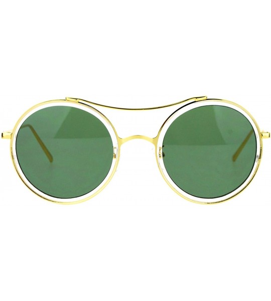 Round Round Steam Punk Futurism Double Metal Bridge Sunglasses - Clear Gold - C812D63NW95 $22.63