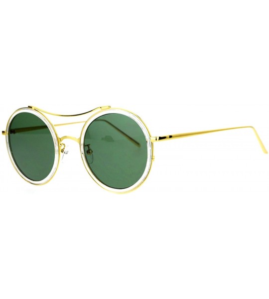 Round Round Steam Punk Futurism Double Metal Bridge Sunglasses - Clear Gold - C812D63NW95 $22.63