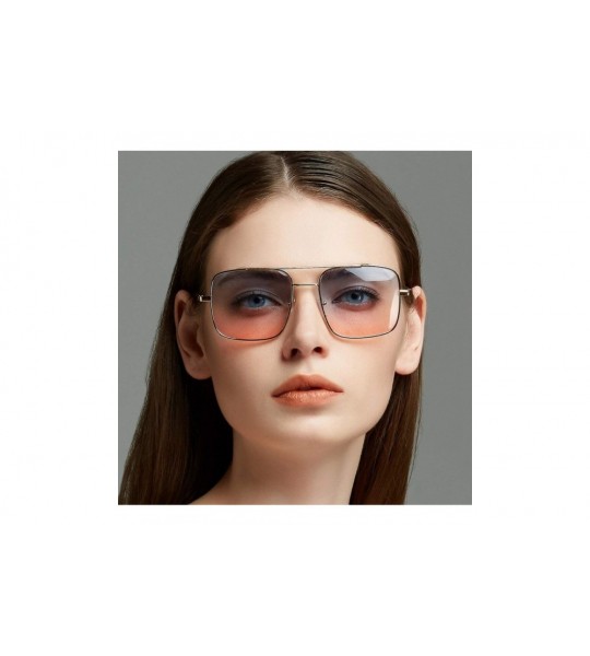 Aviator New Oversized Square Sunglasses Women Designer Frame Transparent Gradient Sun Glasses Female Feminino - Goldgray - CE...