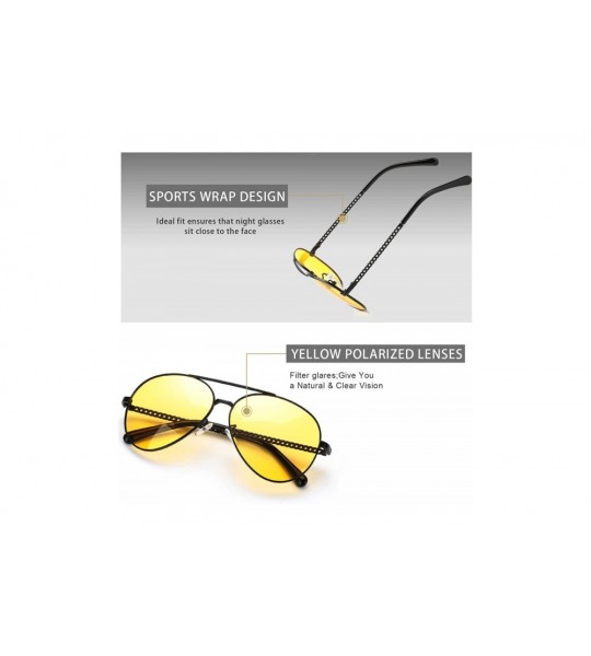 Square Night-Driving Glasses Polarized Anti Glare Fog Rain HD Night-Vision Glasses- Yellow Tint Lens for Men & Women - C2192T...