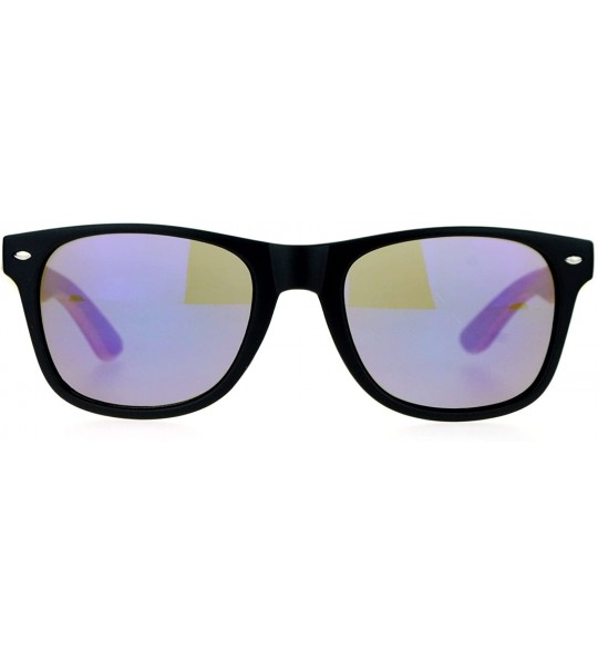 Wayfarer Real Bamboo Wood Temple Hipster Mirrored Lens Horned Sunglasses - Black Blue - CH122JTSDKP $18.69