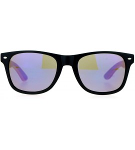 Wayfarer Real Bamboo Wood Temple Hipster Mirrored Lens Horned Sunglasses - Black Blue - CH122JTSDKP $18.69