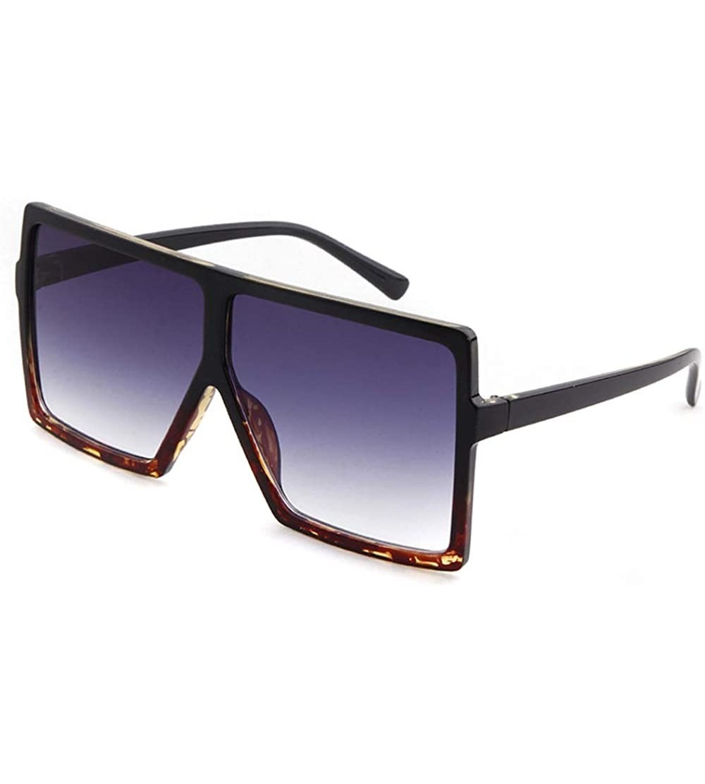 Shield Oversized Sunglasses for Women Square Shield Plastic Frame 100% UV400 Protection - Leopard a - CS18S9QDR0A $19.22