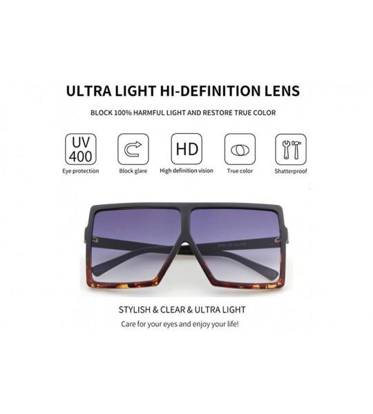 Shield Oversized Sunglasses for Women Square Shield Plastic Frame 100% UV400 Protection - Leopard a - CS18S9QDR0A $19.22