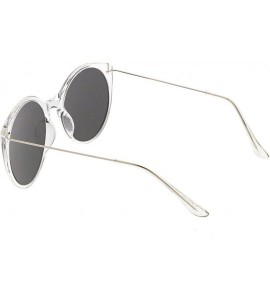 Cat Eye Transparent Frame Thin Metal Arms Mirrored Round Flat Lens Cat Eye Sunglasses 56mm - Clear / Silver Mirror - CW182H0M...