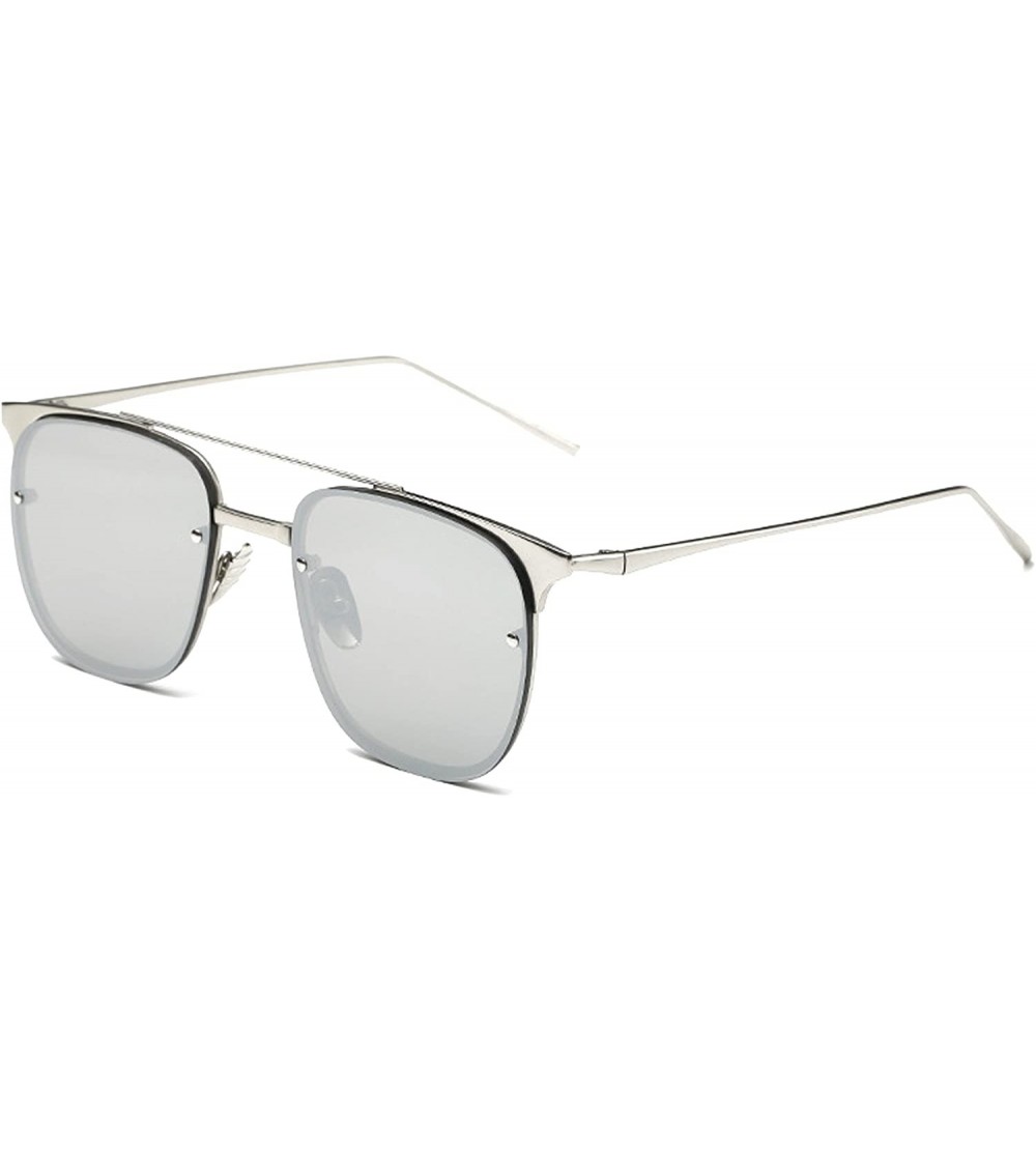 Wrap Flat Top Metal Square Sunglasses Glasses 54mm - Silver - CC12L8B8C0V $26.49