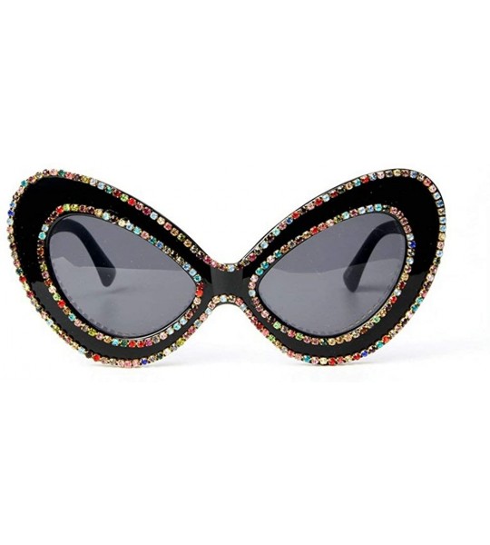 Oval Fashion trend big Frame Diamond Cat sunglasses Oval Colorful Rhinestone Sunglasses - Multicoloured - CO18WM8ZGMH $28.65