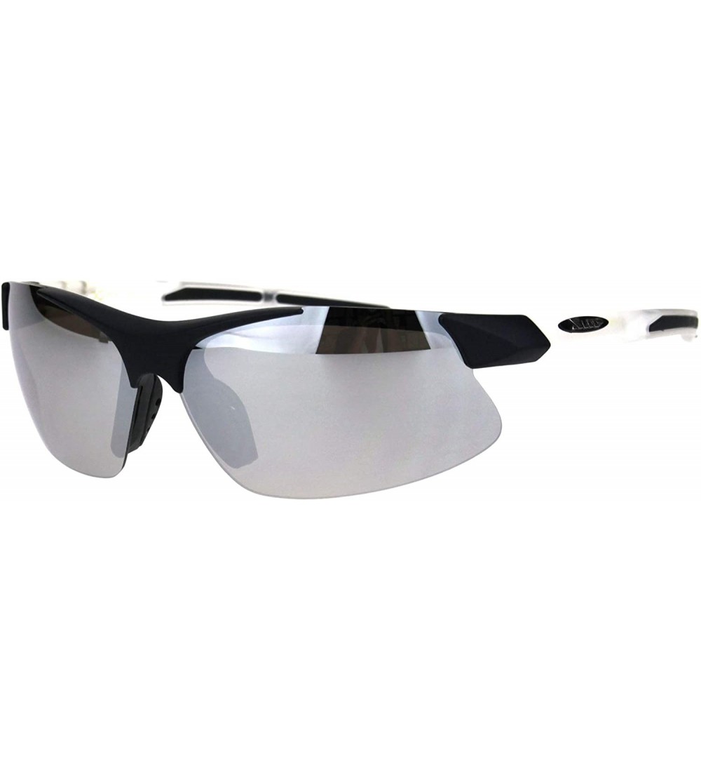 Sport Xloop Sunglasses Mens Wrap Around Half Rim Lite Weight Sports Shades UV 400 - Black Frost (Silver Mirror) - C318OQ2WCCA...