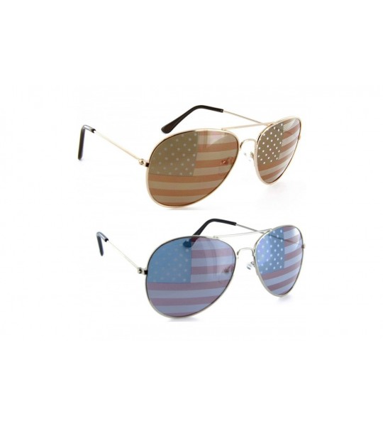 Aviator Patriotic American Flag Aviator Sunglasses USA Glasses Gift Set for Men Women - Silver/Gold - CR11LSVN97N $19.01