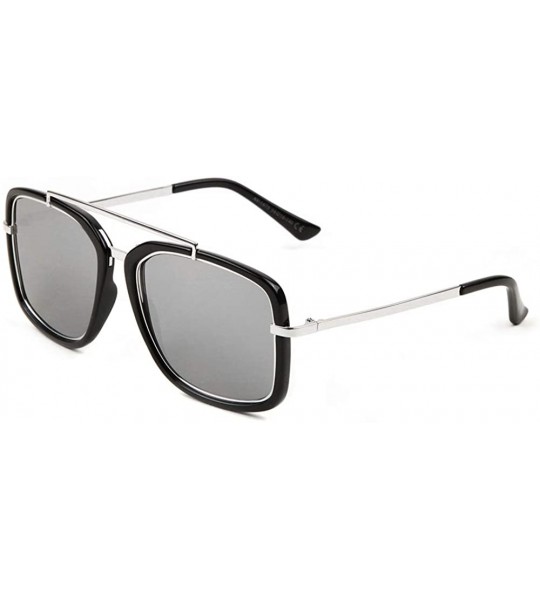 Square Square Extended Top Bar Double Plastic Metal Frame Aviator Sunglasses - Silver - C4197QEZCTK $26.97