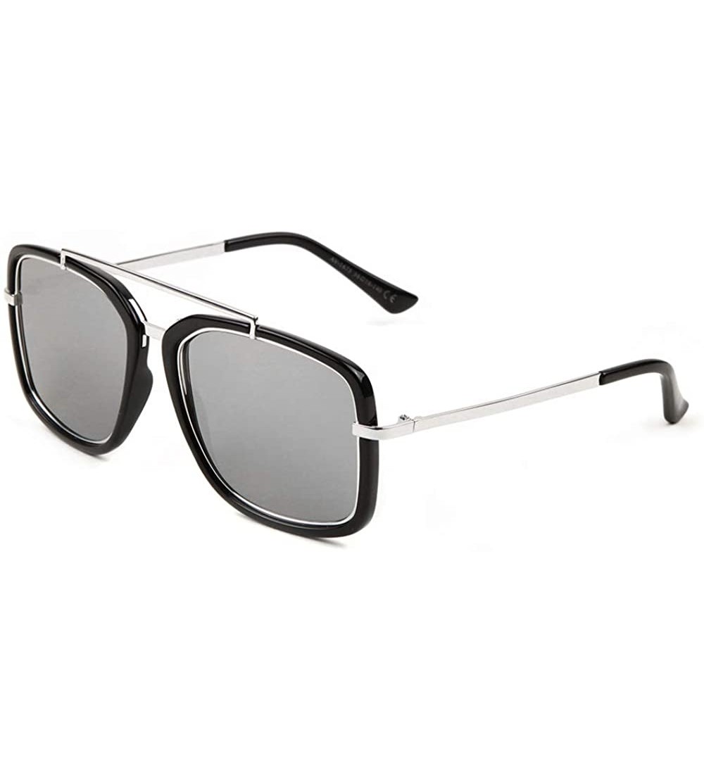 Square Square Extended Top Bar Double Plastic Metal Frame Aviator Sunglasses - Silver - C4197QEZCTK $26.97