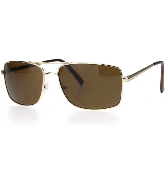 Rectangular Mens Large Narrow Rectangular Officer Pilots Metal Sunglasses - Gold Brown - C118Q4HATSA $19.69