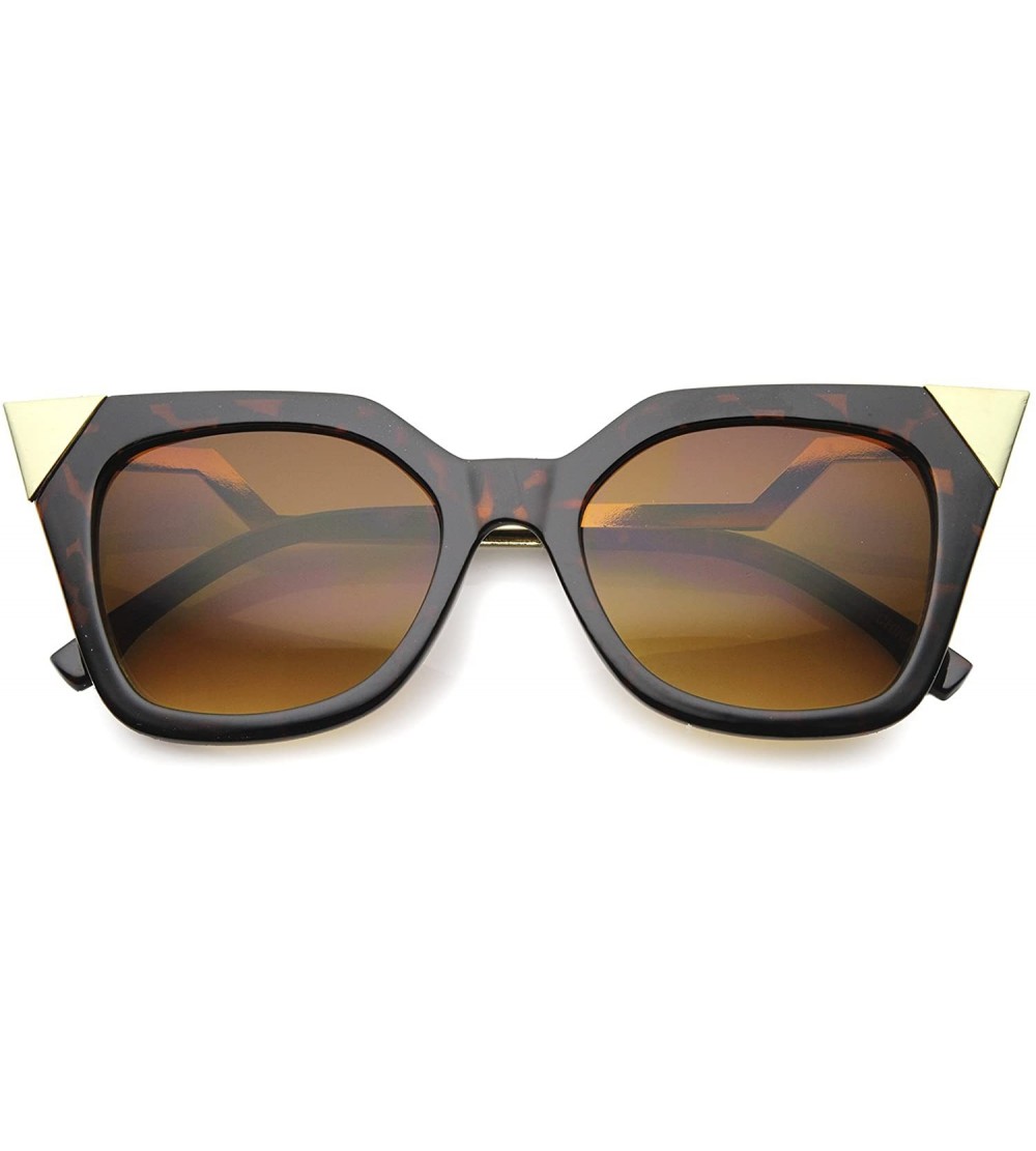 Square Bold Metal Triangle Accent Square Lens Cat Eye Sunglasses 53mm - Tortoise-gold / Amber - C5128VZ8JOB $19.56