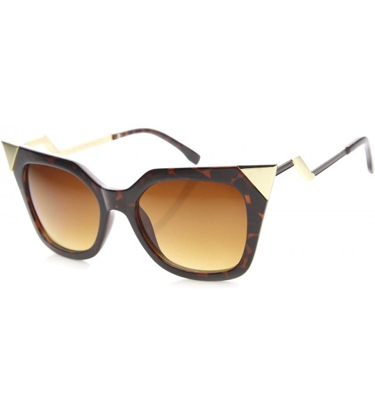 Square Bold Metal Triangle Accent Square Lens Cat Eye Sunglasses 53mm - Tortoise-gold / Amber - C5128VZ8JOB $19.56