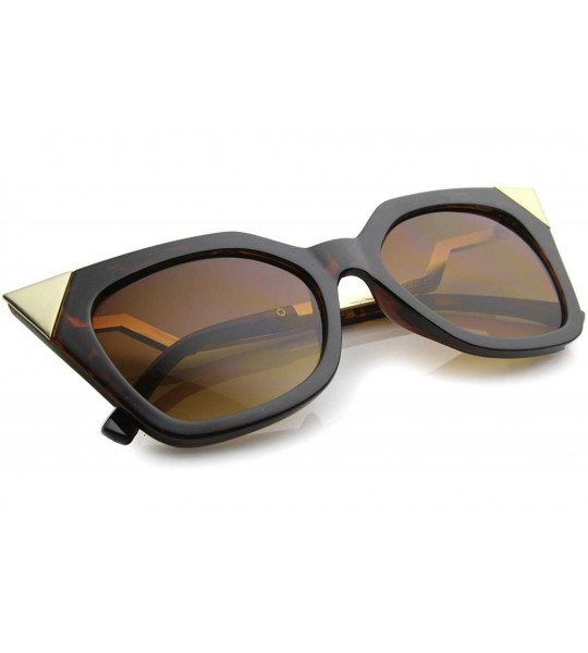 Square Bold Metal Triangle Accent Square Lens Cat Eye Sunglasses 53mm - Tortoise-gold / Amber - C5128VZ8JOB $19.56