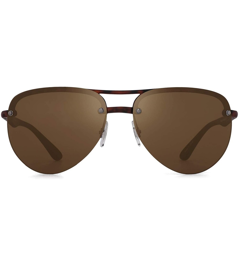 Rimless Retro Aviator Sunglasses Lightweight Rimless Shades for Men Women - Tortoise Frame / Brown Lens - C7192UQIHA0 $26.78