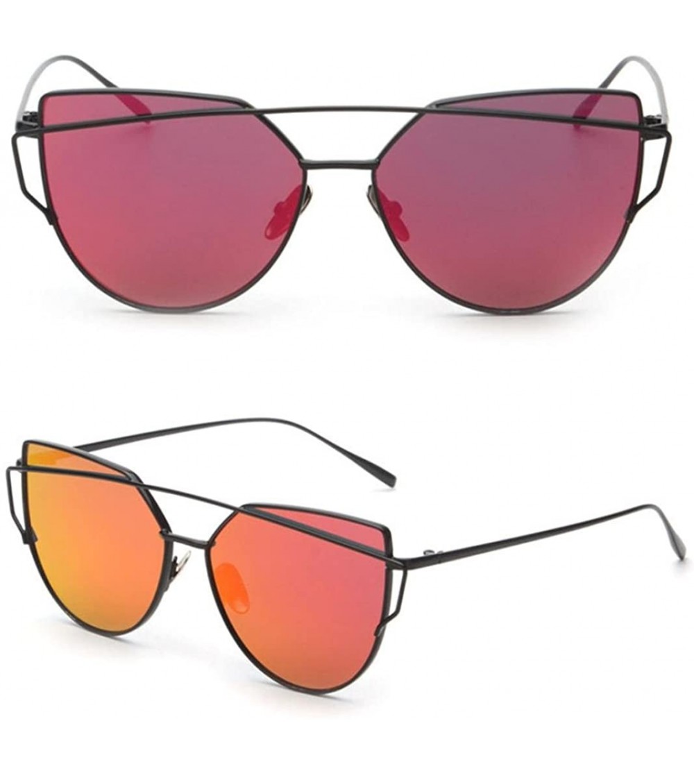 Cat Eye Women Fashion Twin-Beams Metal Frame Mirror Sunglasses Cat Eye Glasses - Red - CA188X7WCC0 $18.36