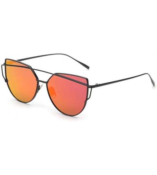 Cat Eye Women Fashion Twin-Beams Metal Frame Mirror Sunglasses Cat Eye Glasses - Red - CA188X7WCC0 $18.36