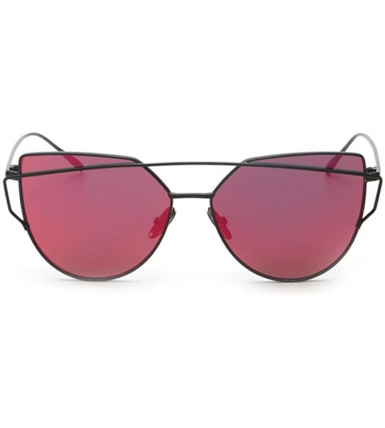 Cat Eye Women Fashion Twin-Beams Metal Frame Mirror Sunglasses Cat Eye Glasses - Red - CA188X7WCC0 $18.36