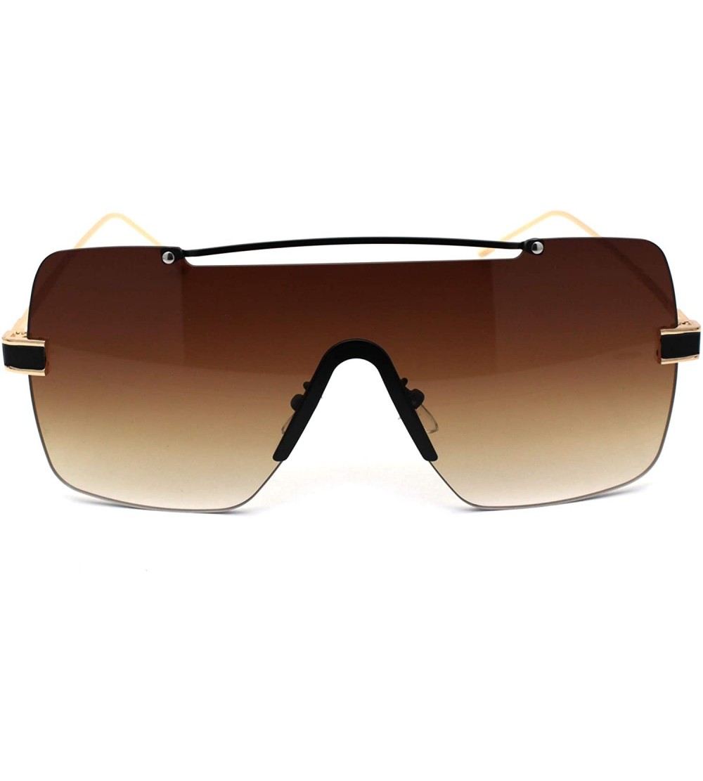 Rimless Luxury Minimal Rimless Oversize Shield Rectangular Racer Sunglasses - Gold Black Brown - C6190RZI6DD $27.33
