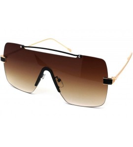 Rimless Luxury Minimal Rimless Oversize Shield Rectangular Racer Sunglasses - Gold Black Brown - C6190RZI6DD $27.33