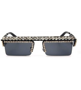 Square Retro Square double lens Small Frame diamond sunglasses female luxury Rhinestone flat-top sunglasses - CC18WSMKC7D $29.77