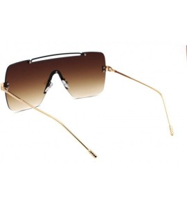 Rimless Luxury Minimal Rimless Oversize Shield Rectangular Racer Sunglasses - Gold Black Brown - C6190RZI6DD $27.33