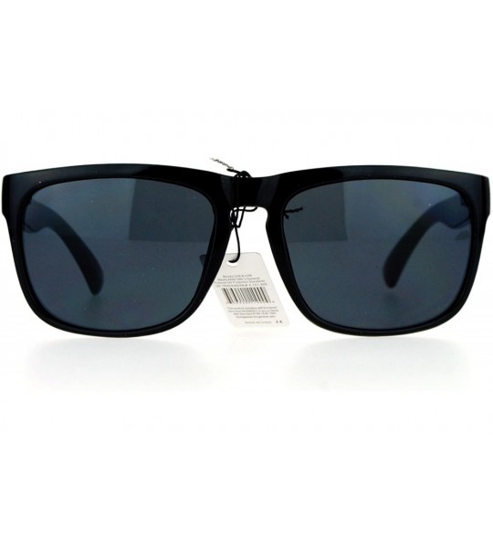 Sport Dark Black Keyhole Horned Sport Horn Rim Mens Sunglasses - Shinny Black - C612EO5PN7N $18.97