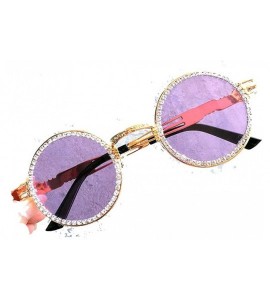 Round Vintage Round Diamond Sunglasses Women Classic Rhinestone Punk Style Party Sunglasses - Purple - CD18YU4ZQX7 $32.02