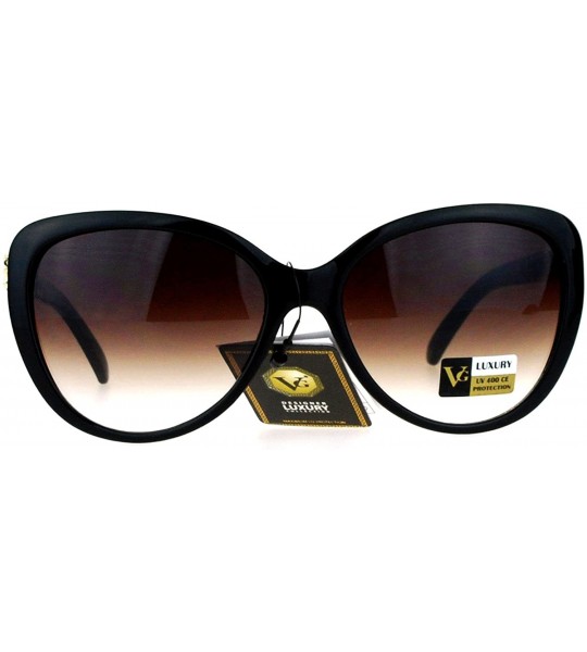 Butterfly Womens Sunglasses Round Butterfly Frame Rose Floral Metal Plate Art UV 400 - Black (Brown) - CT188IC3066 $19.70