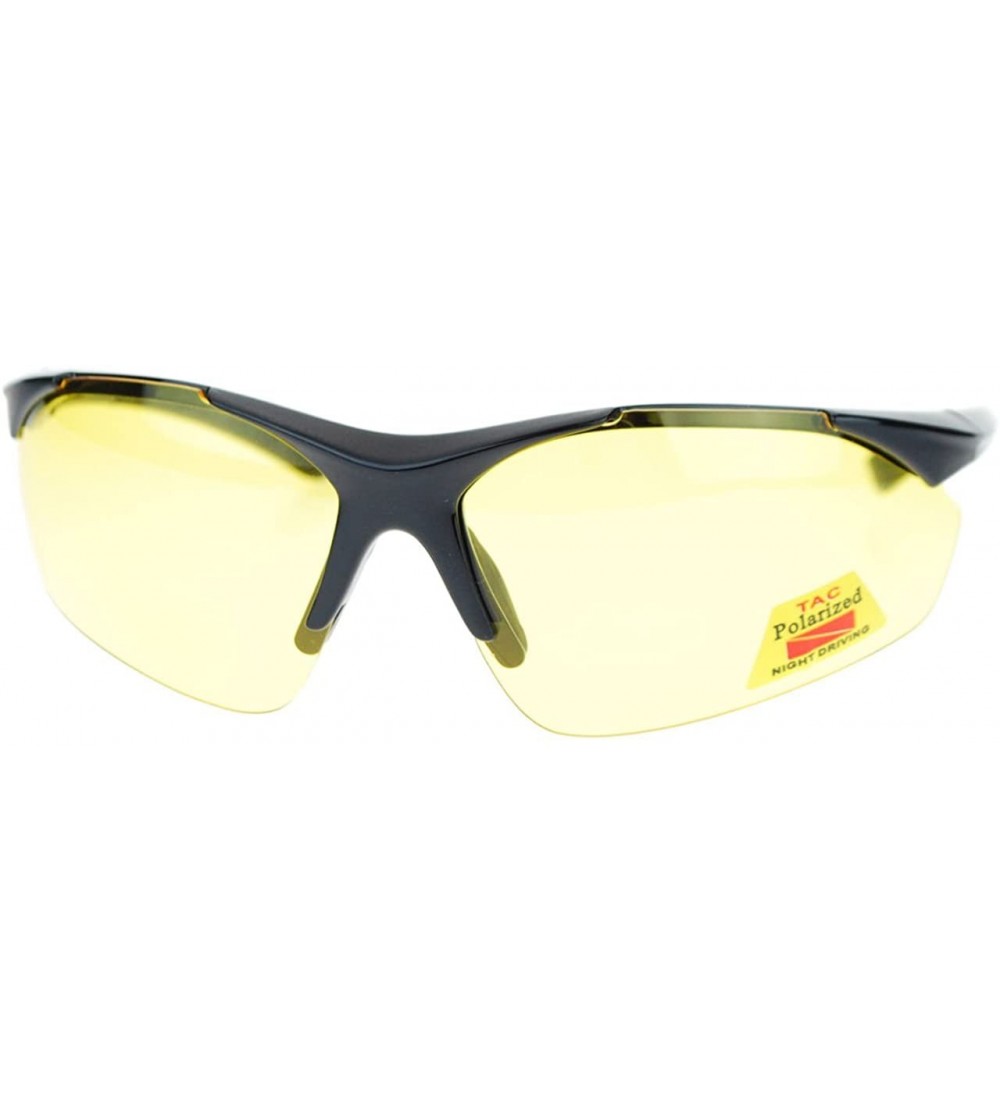 Sport Mens Biker Polarized Yellow Lens Night Riding Half Rim Motorcycle Glasses - Black - CX11YAXLLON $23.57