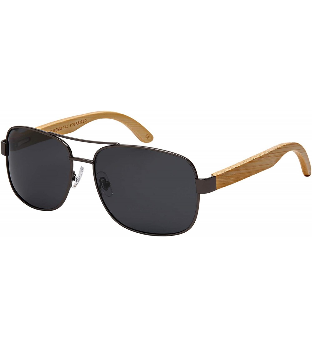 Aviator Polarized Square Aviator Bamboo Sunglasses w/Spring Hinge For Men 1218SBM-P - CH18O7OW6RW $29.55