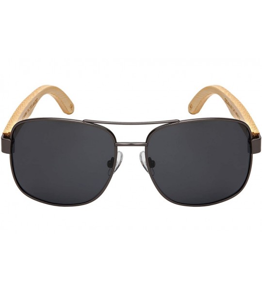 Aviator Polarized Square Aviator Bamboo Sunglasses w/Spring Hinge For Men 1218SBM-P - CH18O7OW6RW $29.55