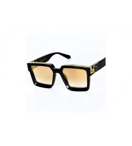 Oversized Square Luxury Sunglasses Men Women Fashion UV400 Glasses - C1 Black Black - C9198ZWIQM0 $66.62