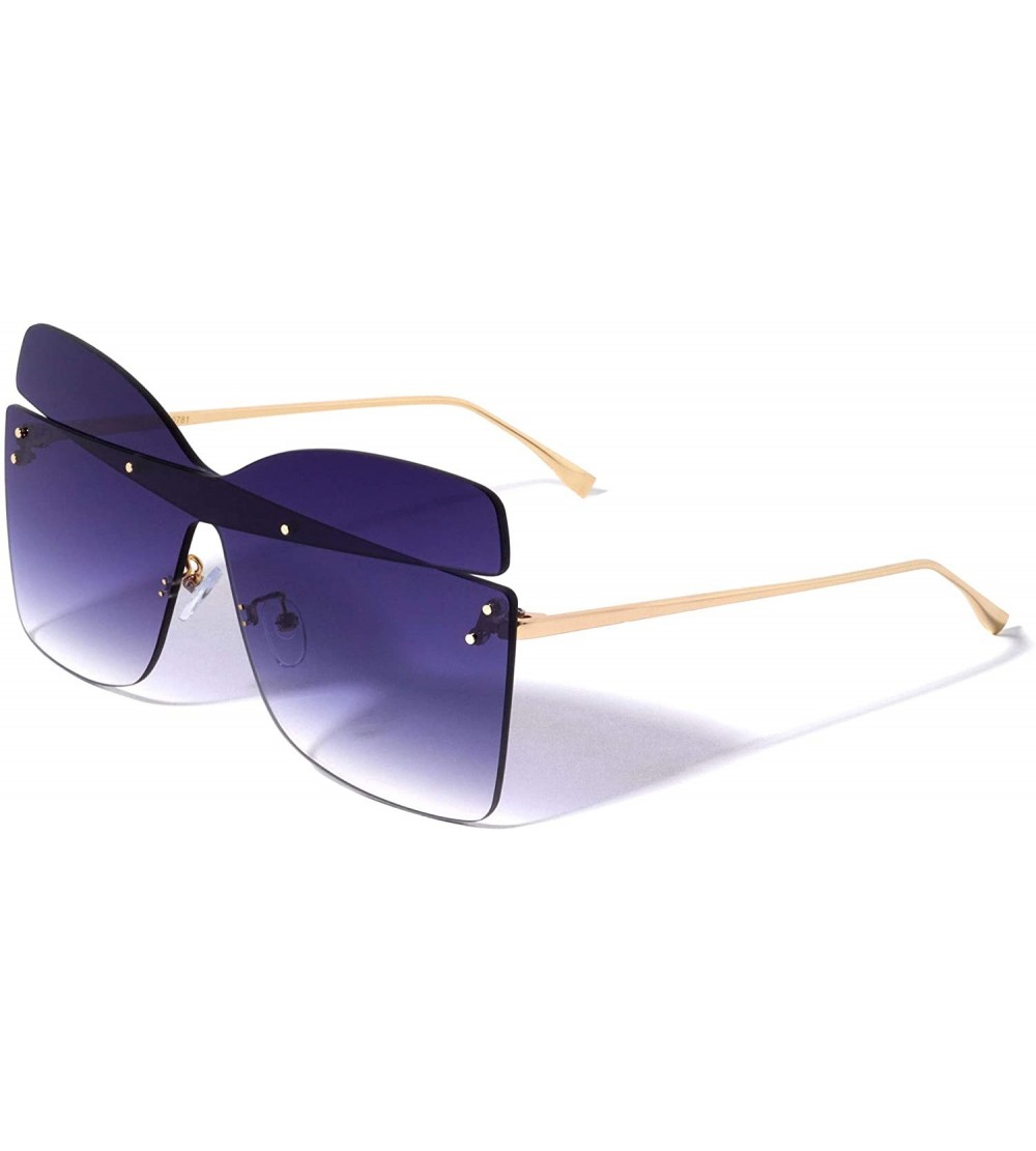 Rectangular Rimless Crossed Lens Rectangle Designer Fashion Sunglasses - Oxford Blue - CC196KQ8NI9 $26.49